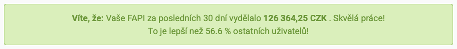 126 364,25 Kč za 30 dní, lepší než 56,6 % uživatelů FAPI