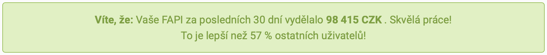 98 415 Kč za 30 dní, lepší než 57 % uživatelů FAPI